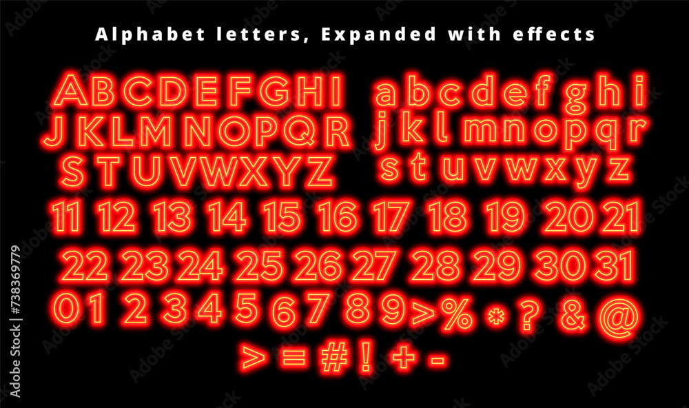 Set Of Alphabet, Gradient Red Retro Y2k Neon Set Alphabet Letters Set Of Alphabet, Gradient Red Retro Y2k Neon Set Alphabet Letters