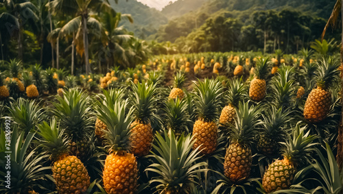 Fresh pineapple growing in the garden nature