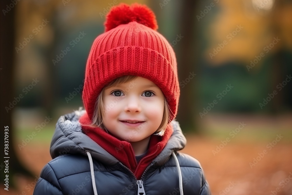 Outdoor portrait of adorable little girl in a red hat and coat Outdoor portrait of adorable little girl in a red hat and coat