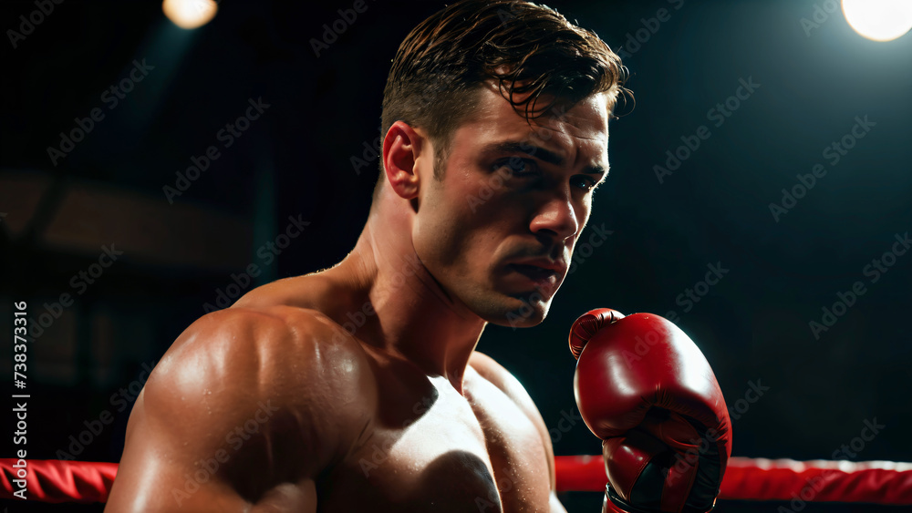 Le boxeur musclé se prépare avec ferveur, ses muscles tendus exprimant une puissance brute prête à être déchaînée sur le ring. Le boxeur musclé se prépare avec ferveur, ses muscles tendus exprimant une puissance brute prête à être déchaînée sur le ring.