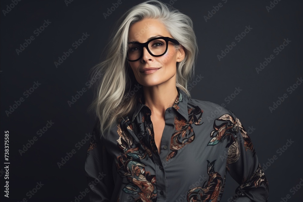 Portrait of a beautiful fashionable woman in glasses. Studio shot.