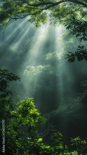 Enchanting Borneo Rainforest shrouded in mystical mist  a haven of lush greenery