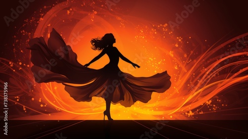 A silhouette drawing showcases a woman in a long dress dancing gracefully, her form and movement elegantly captured against a minimalist backdrop.