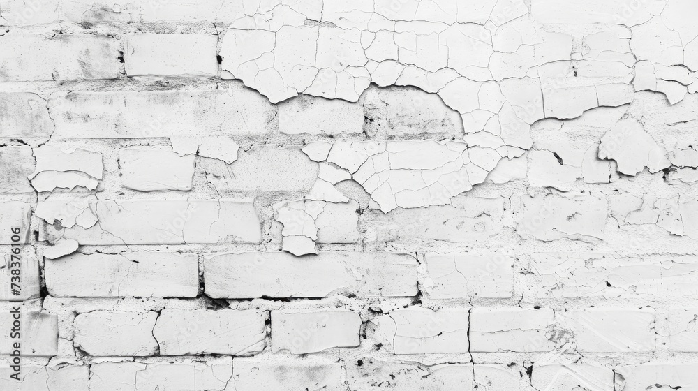 Fototapeta premium Abstract weathered texture stained old stucco light gray and aged paint white brick wall background in rural room, grungy rusty blocks of stonework technology color horizontal architecture wallpaper