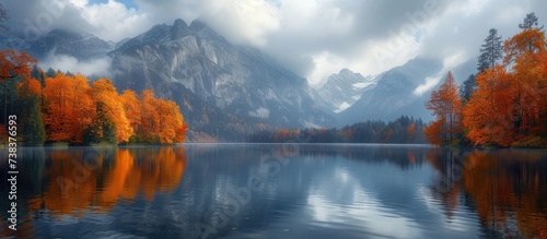 Beautiful autumn scene of lake