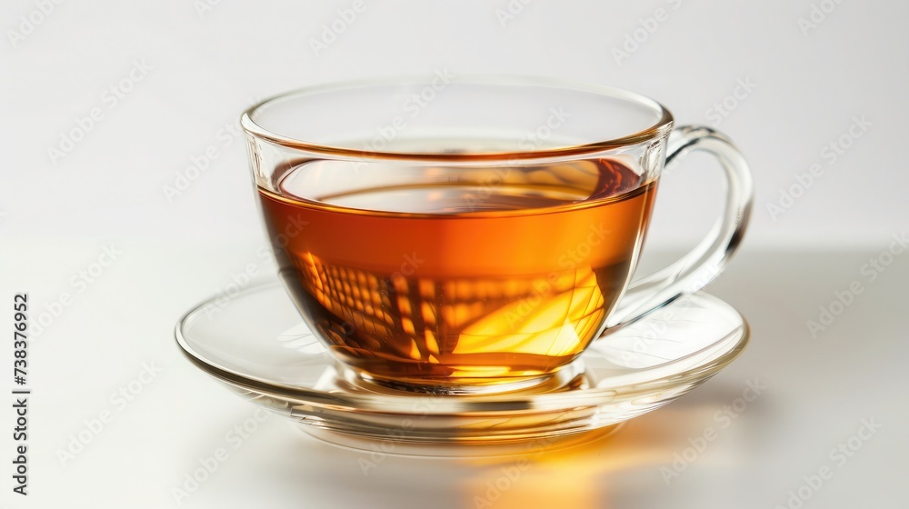 Glass cup of hot aromatic tea on white background Glass cup of hot aromatic tea on white background