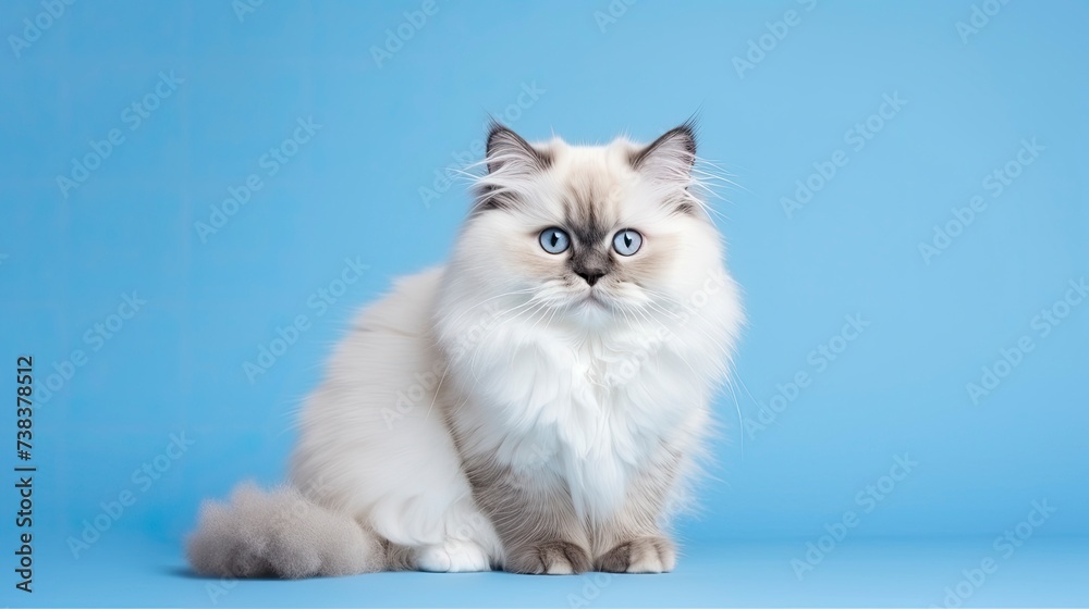 Ragdoll cat on a one color background, copy space, realistic - generative ai Ragdoll cat on a one color background, copy space, realistic - generative ai