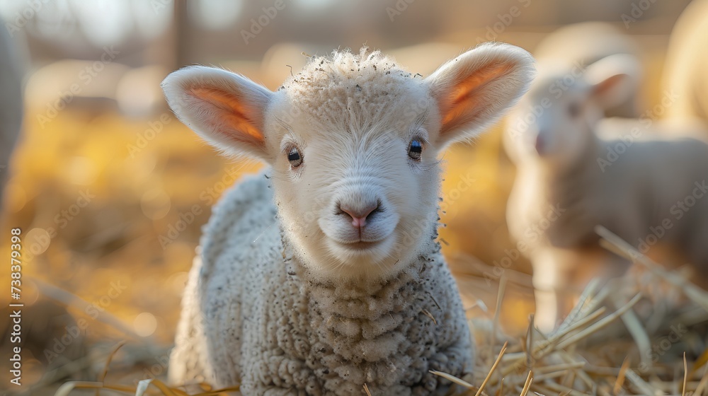 A photo of a sheep close up. Sheep in the field, countryside.