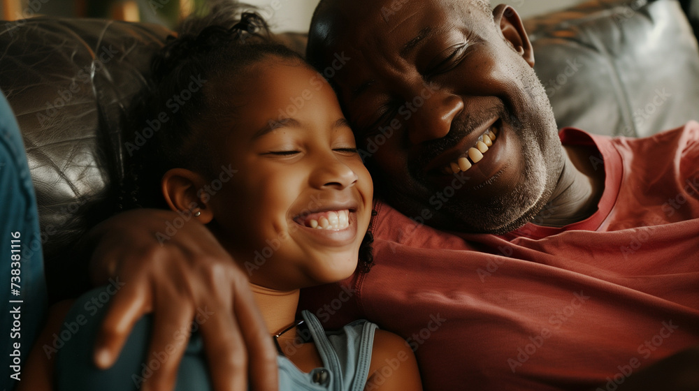black african american father and child, dad and daughter bonding, Father's Day celebration. AI generated
