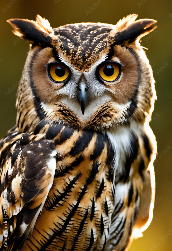 Obraz premium An owl in the thicket of the forest looks with interest 