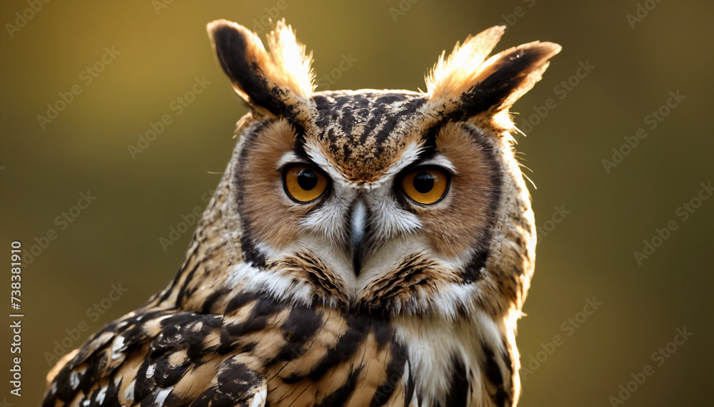 An owl in the thicket of the forest looks with interest An owl in the thicket of the forest looks with interest