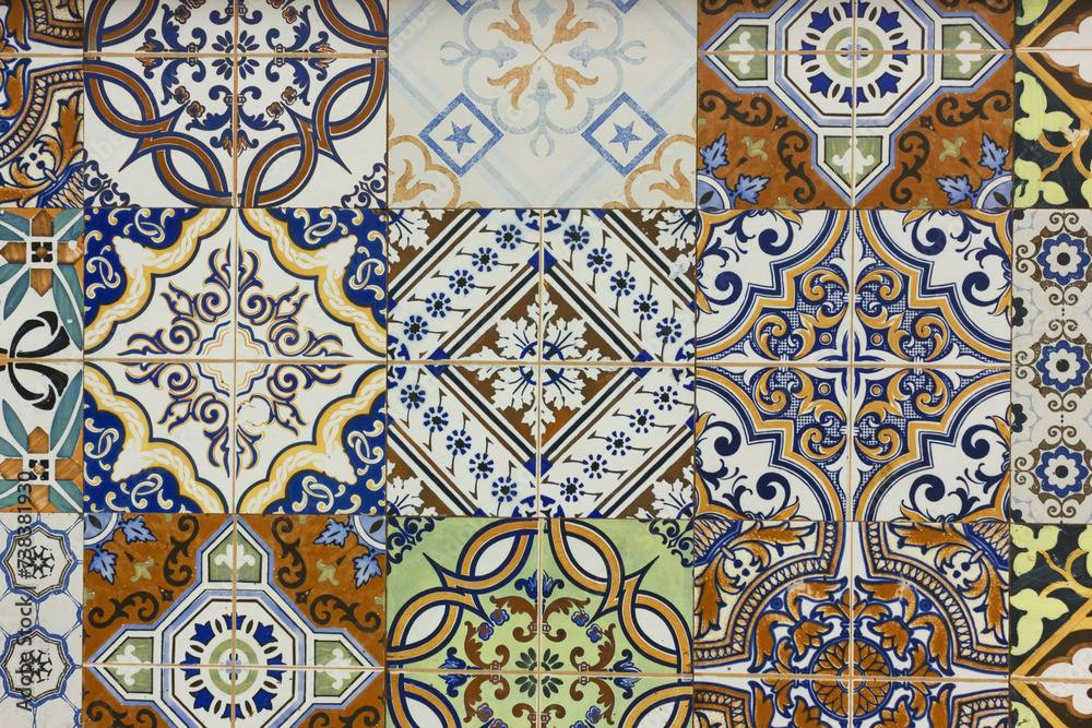 Texture of ceramic tiles, Vintage tiles patterns, colorful