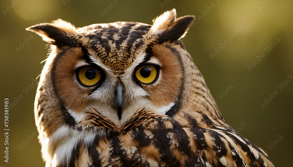 An owl in the thicket of the forest looks with interest An owl in the thicket of the forest looks with interest