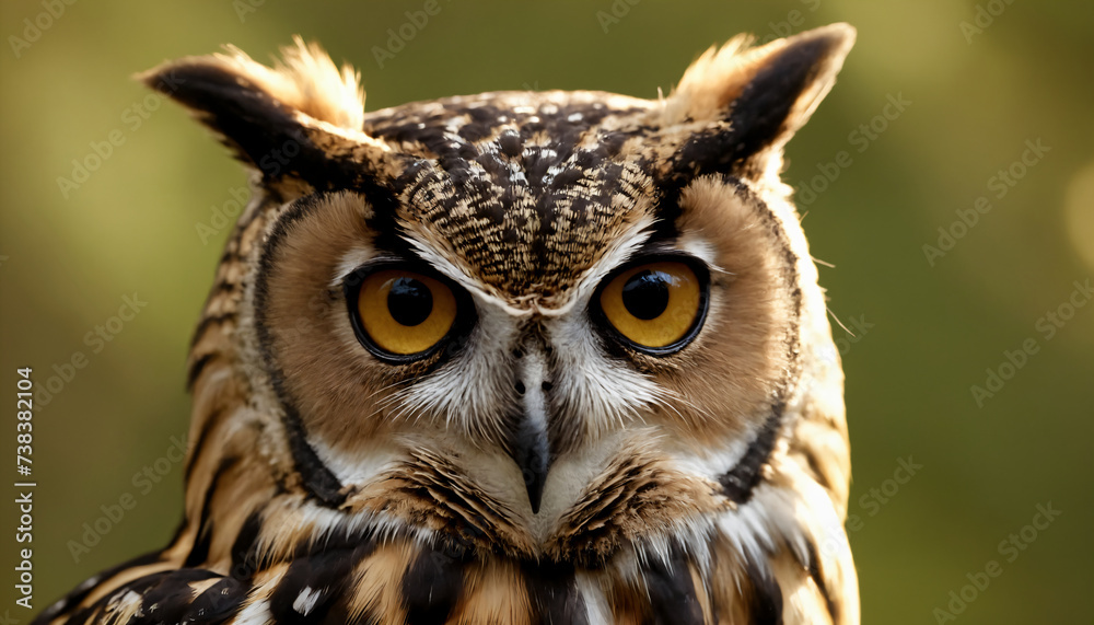 An owl in the thicket of the forest looks with interest An owl in the thicket of the forest looks with interest