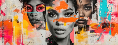 Vogue Canvas Collage: High-Fashion Silhouettes, Abstract Paints, and Glossy Metallics with Neon Pops