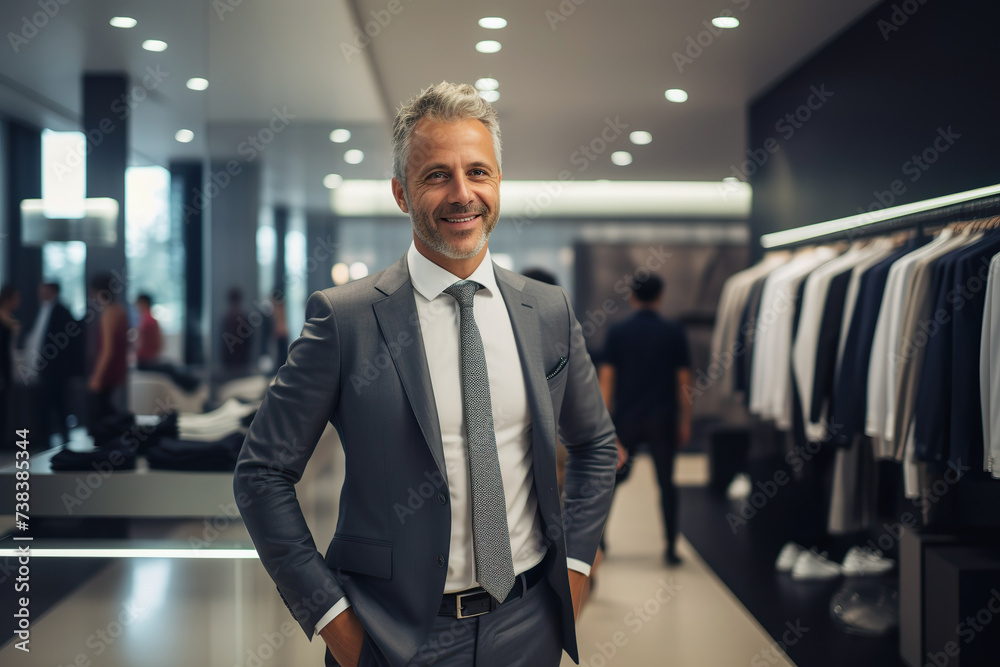 Fototapeta premium Businessman in tailored suit in stylish clothing store