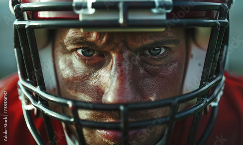 Professional American football player looking at camera. Dramatic close up photography