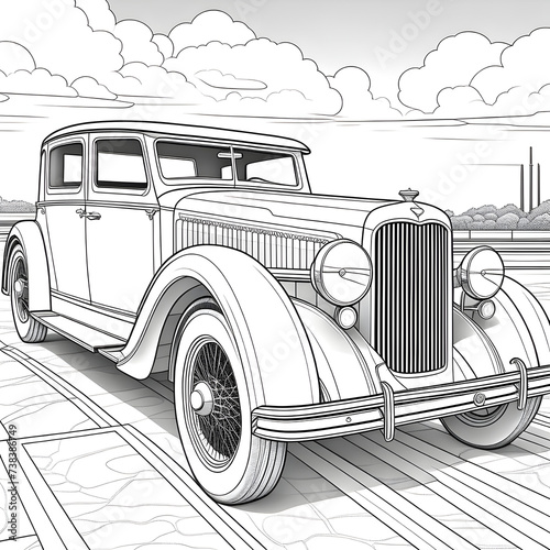 Vintage Classic Cars Coloring Page: Retro Auto Illustrations for Relaxation