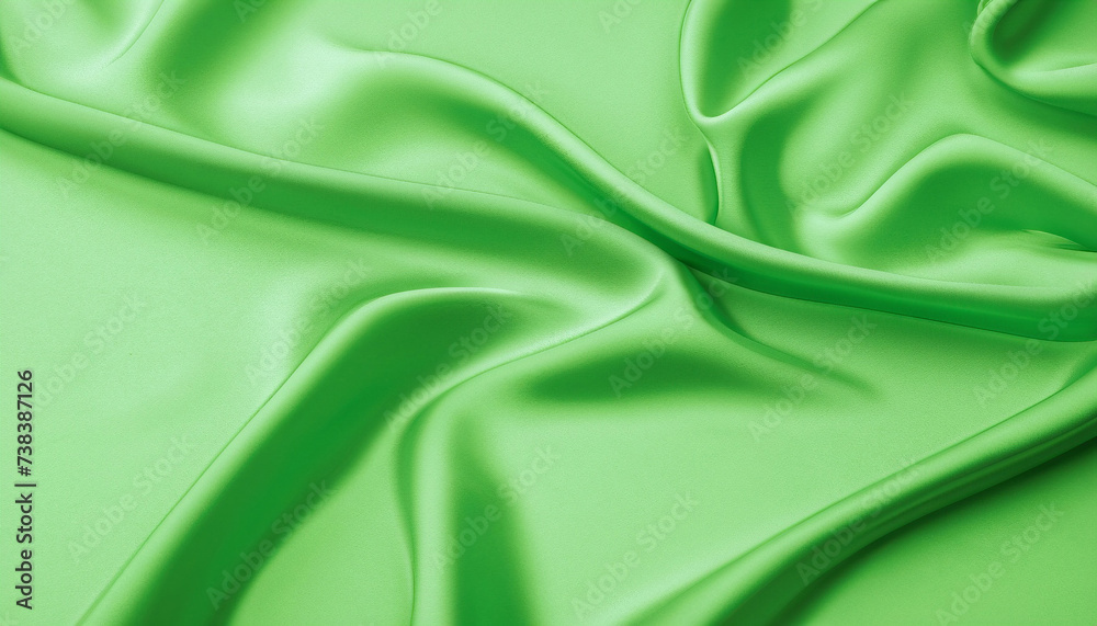Obraz premium Luxury silk texture background green color banner for beauty and fashion premium product. Satin drapery in empty display mockup showcase. Silk fabric texture. Copy space