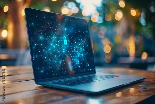 Cybersecurity concept. a laptop with a secure lock on the screen Symbolizing data protection Privacy And digital security in a technology-driven world.