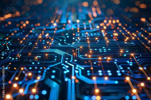Futuristic technology and digital transformation visual. circuit board with glowing lines of code Representing innovation Artificial intelligence And the digital revolution