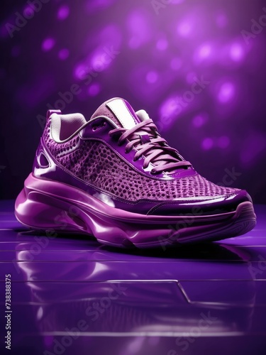 Fashion purple sneakers, running shoes, on a purple background, bokeh