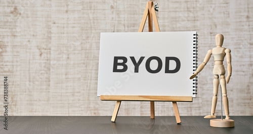 There is word card with the word BYOD. It is an abbreviation for Bring Your Own Device as eye-catching image. photo