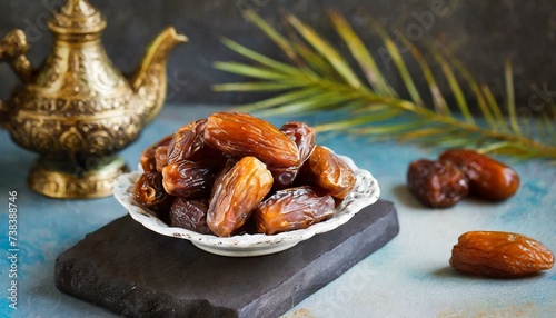Delicious Kurma Tunisia, sweet dried dates palm fruits. Popular during Ramadan photo
