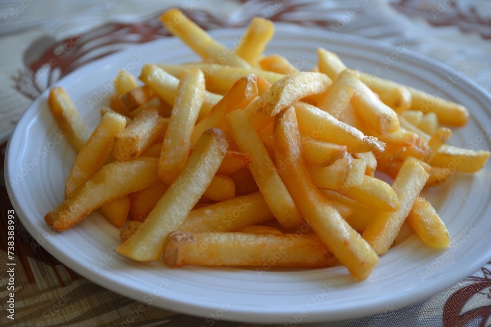 Mouthwatering serving of classic french fries Inviting a sense of comfort and satisfaction with every crispy bite Mouthwatering serving of classic french fries Inviting a sense of comfort and satisfaction with every crispy bite