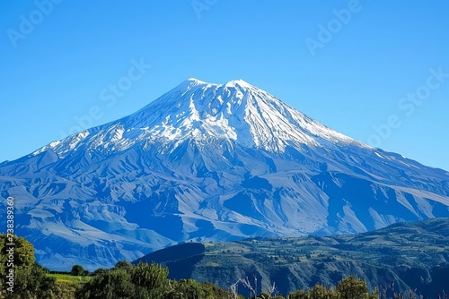 Snow-capped mountain peak under a clear blue sky Epitomizing majestic nature