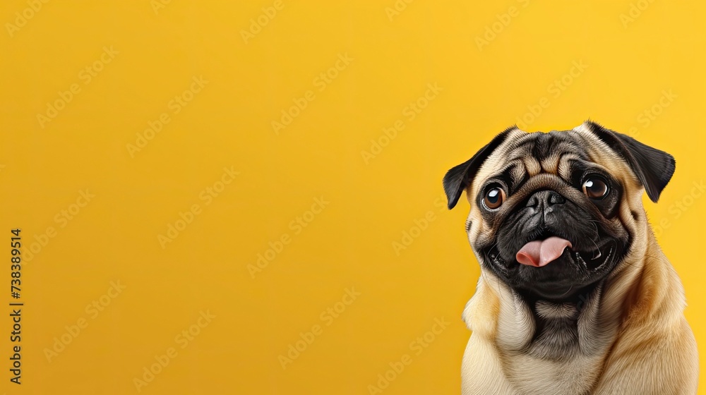 pug dog on a one color background, copy space, realistic - generative ai pug dog on a one color background, copy space, realistic - generative ai