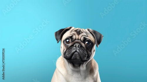pug dog on a one color background, copy space, realistic - generative ai © Nia™