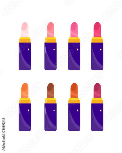 Lipstick tubes Vector illustration set 8 items, make up products isolated