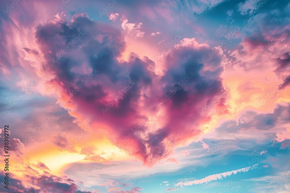 Heart-shaped cloud formation in a colorful sky Capturing the essence of love