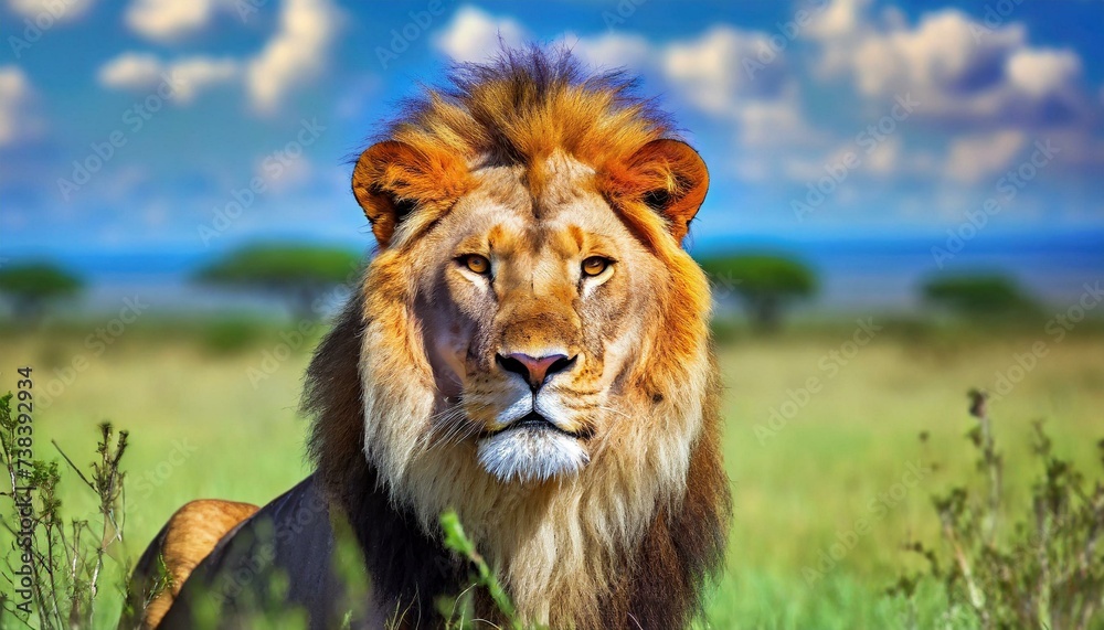 Lion in the savanna african wildlife landscape. Lion in the savanna african wildlife landscape.
