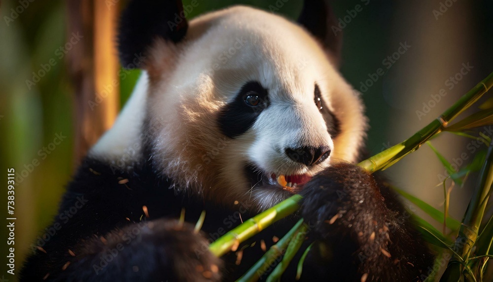 Fototapeta premium A panda chewing on bamboo