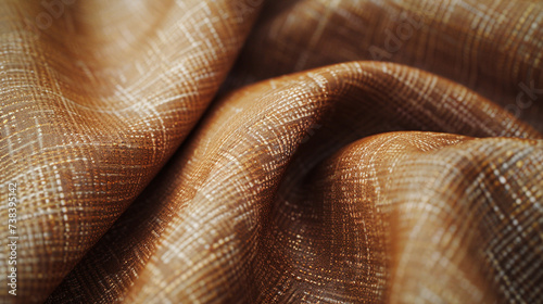  Generative AI. Light linen texture wallpaper with caramel leather