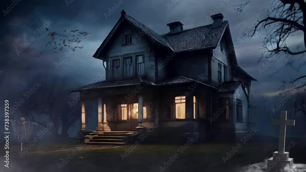 spooky haunted house. the night is full of smoke. seamless looping animated videos spooky haunted house. the night is full of smoke. seamless looping animated videos