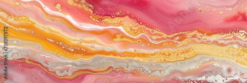 Abstract Pink and Gold Fluid Art Texture  Marble Wave Pattern with Glitter  Creative Background