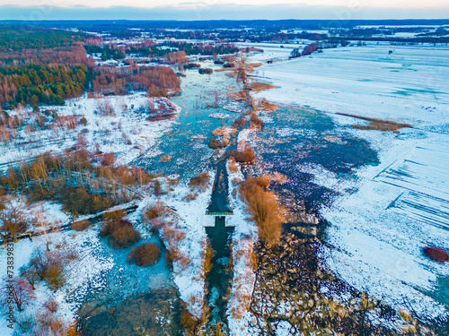 Public park called Lewityn in Pabianice City in autumn vibes- view from a drone in winter
