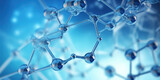Transparent molecular structure in a blue hued scientific environment