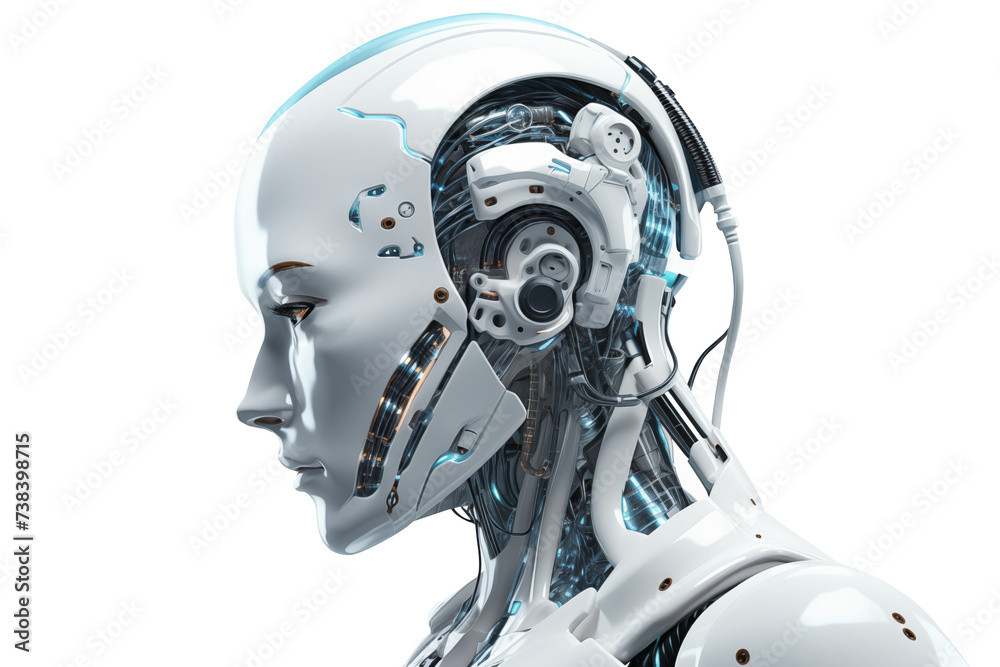 Side View of a Realistic Exoskeleton Cyborg male face PNG isolated on white and transparent background - sci-fi technology concept Side View of a Realistic Exoskeleton Cyborg male face PNG isolated on white and transparent background - sci-fi technology concept