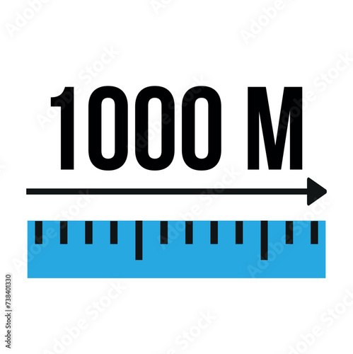 1000 meters ruler icon. Vector measure blue scale, size and length isolated on white background