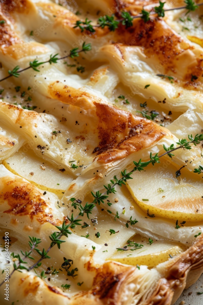 Phyllo and pear pie. Generative AI Phyllo and pear pie. Generative AI