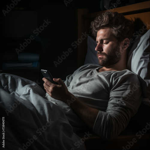 Nighttime Disconnect: Man Engrossed in His Smartphone in the Quiet Hours of the Night