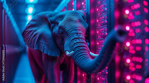 The presence of an elephant in server room underscores the magnitude of digital processing photo