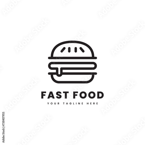 Fast food logo in simple minimalist style, with a burger food silhouette.