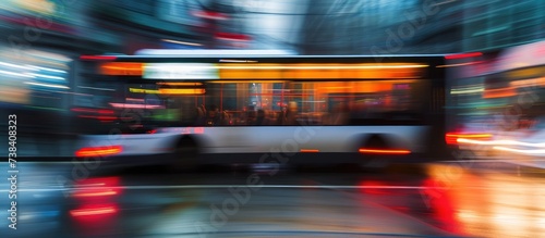 Blurred movement of a bus in urban traffic.