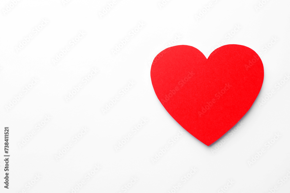 One paper heart on white background, top view. Space for text