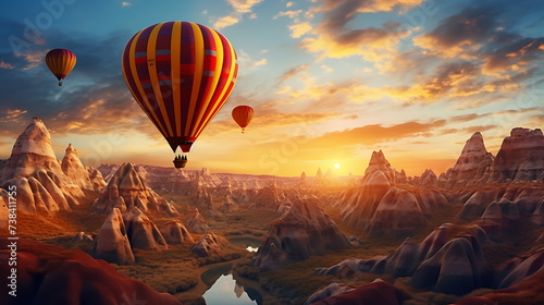 a colorful air balloon is over a desert, generative ai
